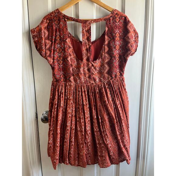 Free People Sundown Babydoll Dress S/P 🧡 Aztec Orange Boho Mini - Picture 6 of 10